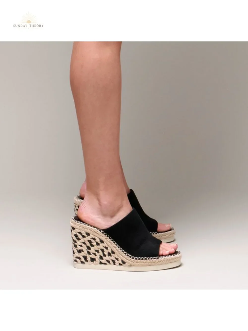 Espadrille Wedge Sandals Open Toe Slip On Leather Jute Midsole